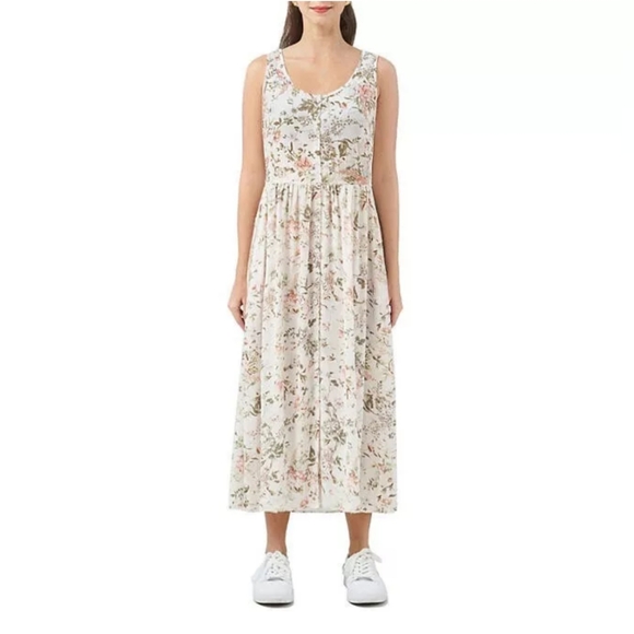 Frye Midi Dress M Button Down Floral Sleeveless Pockets Prairie Cottage Core - Picture 1 of 10